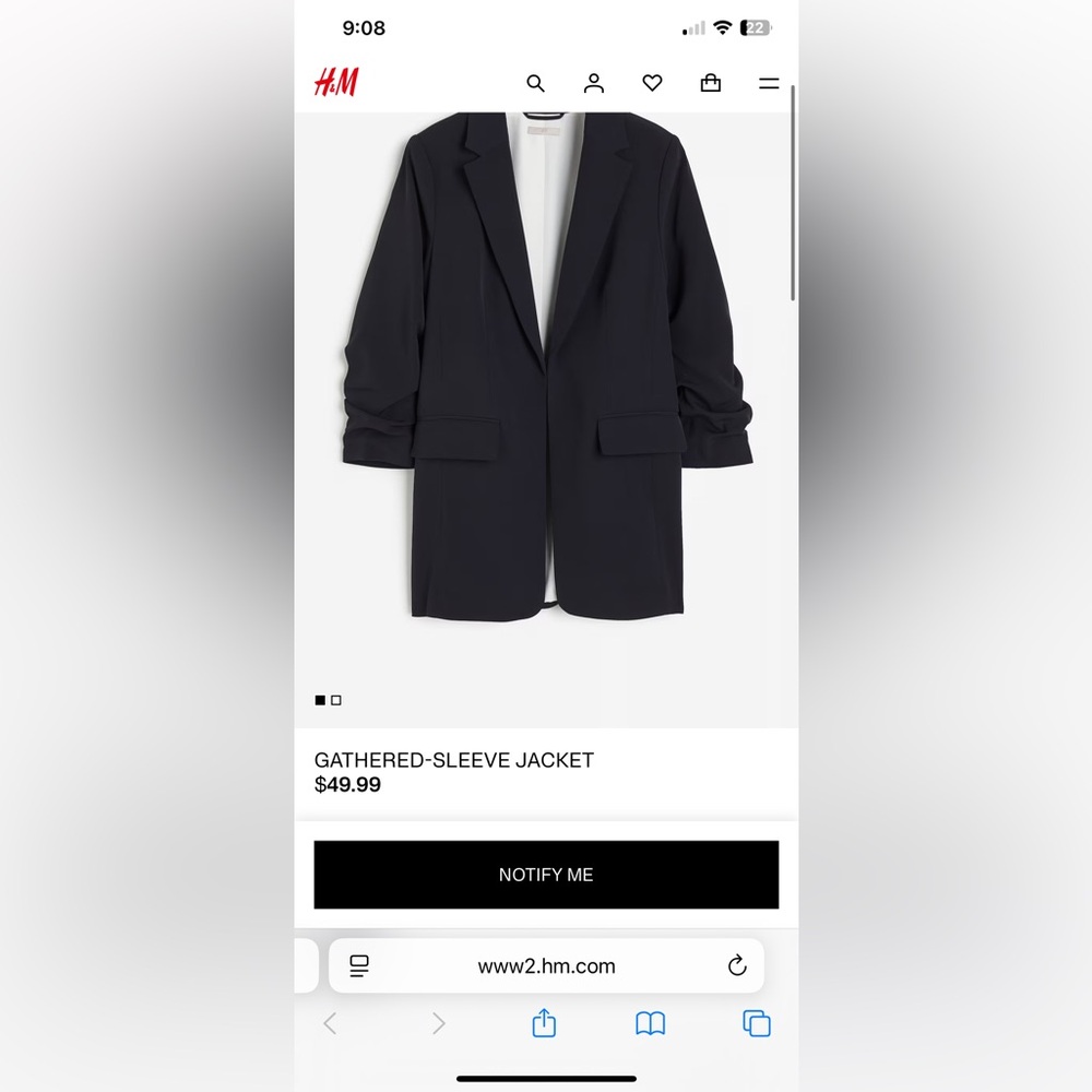 H&M Gathered-Sleeve Blazer Jacket – XXL – Black – SOLD OUT – Like New - Picture 6 of 7